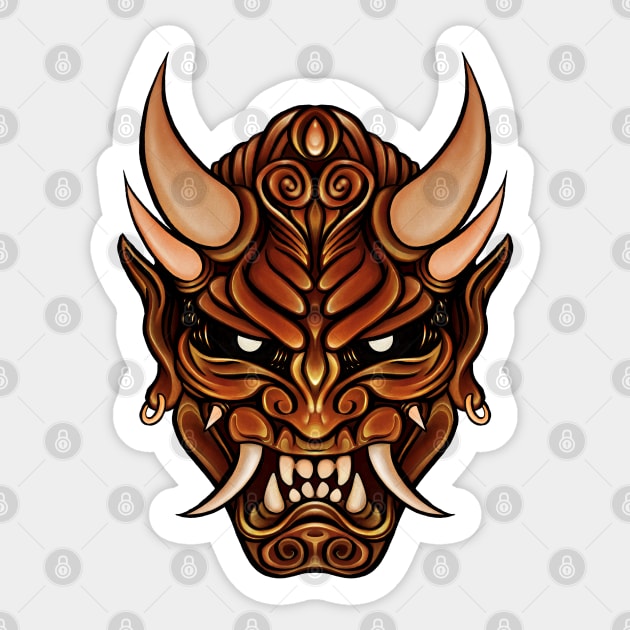 Rage of the Oni - Japanese Yokai Mask Sticker by MonoMano